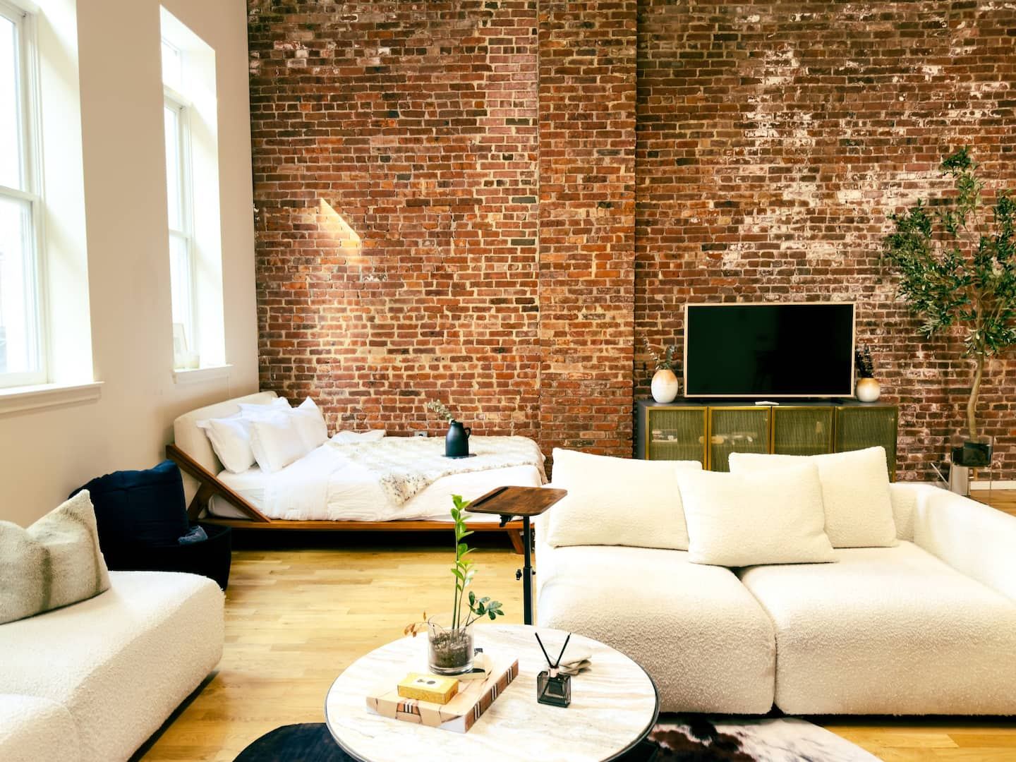 Exposed brick loft interior